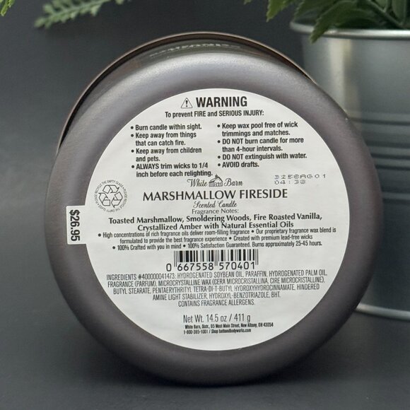 BBW Marshmallow Fireside White Barn Bath & Body Works 3 Wick Candle - Picture 9 of 10